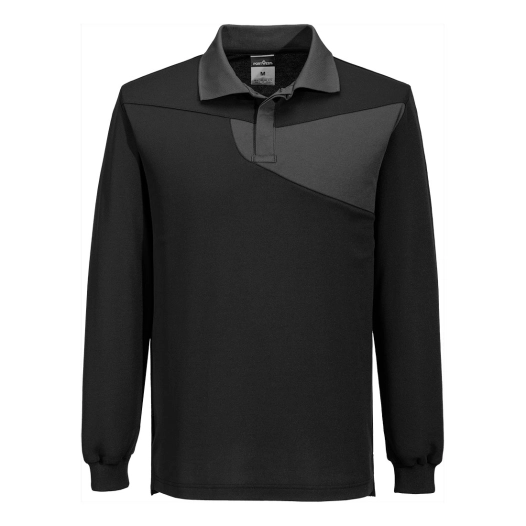 polo coton majoritaire manches longues pw2 - taille m - noir/ zoom gris - portwest