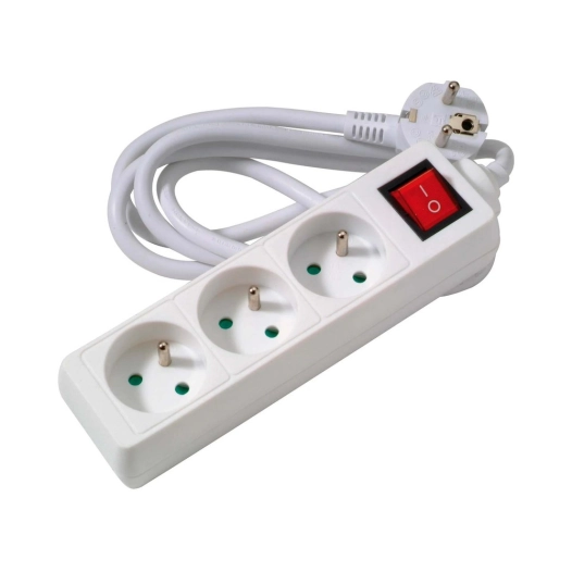 multiprise filaire avec interrupteur 3 prises 1.50 m blanche - profile