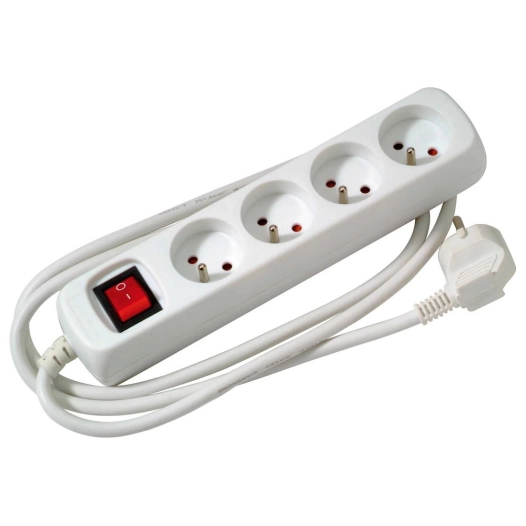 multiprise filaire avec interrupteur 4 prises 1.50 m blanche - profile