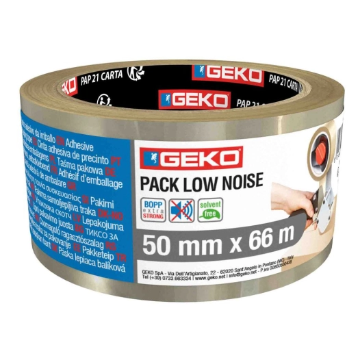 adhésif d'emballage pack low noise transparent 50 mm x 66 m - geko