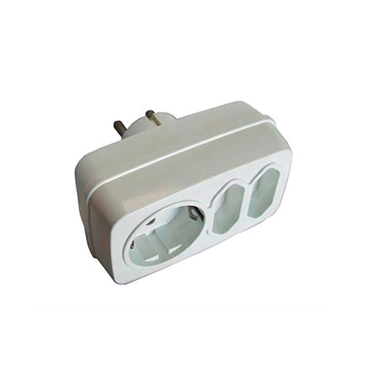 multiconnecteur mixte triple : 2 x 2p (10 a) + 2p + t (16 a) 250 v blanc (sous film rétractable)