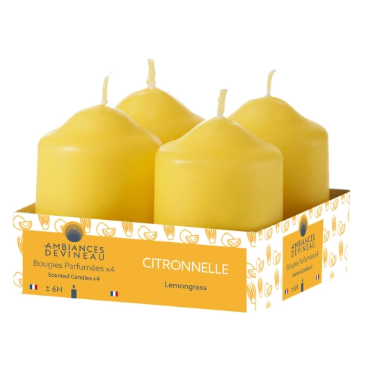 bougies citronnelle d38 h56 lot de 4 en barquette - devineau
