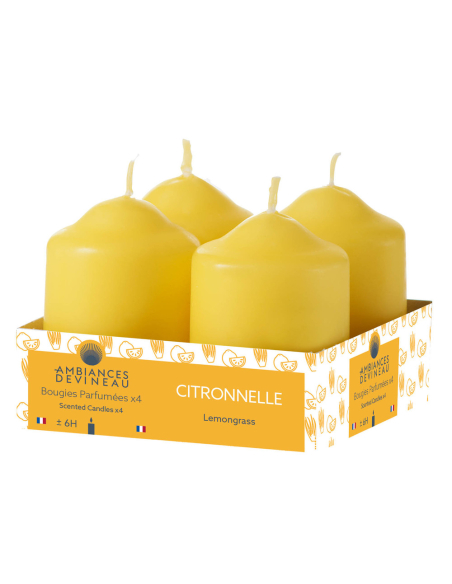 bougies citronnelle d38 h56 lot de 4 en barquette - devineau