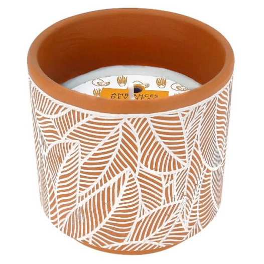bougie citronnelle pot terre cuite motif feuilles 380 g - devineau