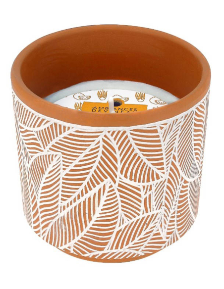 bougie citronnelle pot terre cuite motif feuilles 380 g - devineau