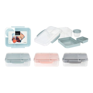 boîte à lunch + deux plateaux + pot à sauces, 215 x 170 x 60 mm, couleurs assorties