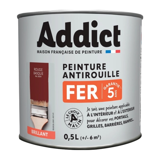 Peinture Fer 0.5 litre Rouge basque - ADDICT