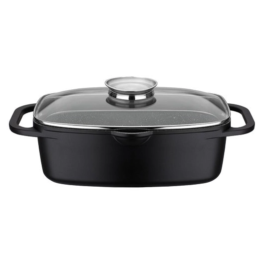cocotte rotissoire fonte alu ceramique 33x21 cv verre - baumalu