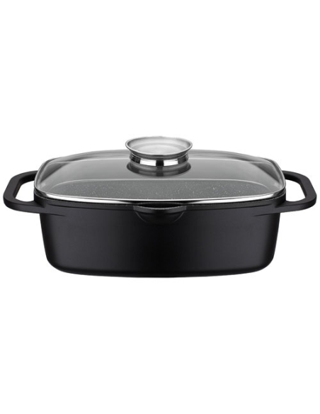 Cocotte Fonte Alu Céramique Baumalu Cocotte Rôtissoire Fonte d'Aluminium Revêtement Céramique Couvercle Verre - Baum