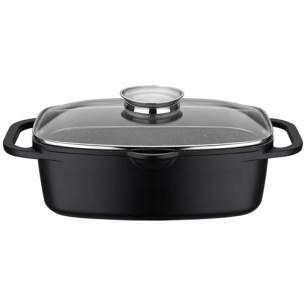 cocotte rotissoire fonte alu ceramique 33x21 cv verre - baumalu
