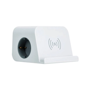 base combiflat 2 prises schuko 16a 250 v ~ + 2 usb a + 2 usb c + charge sans fil avec support blanc et fixation