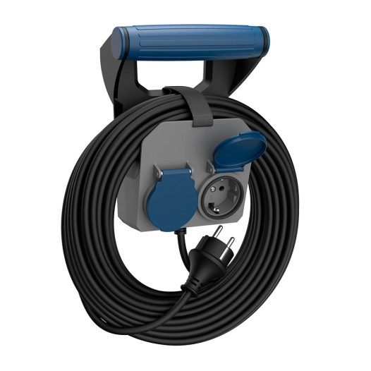 rallonge murale expert 2 prises avec couvercle ip44 h05rr-f 4 g 1,5 mm² 16 a 230 v~ 10 m noir/gris/bleu