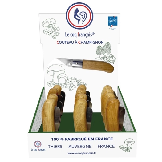 prã©sentoir + 12 couteaux de poche le coq ã  champignons - manche chãªne - french touch arts com