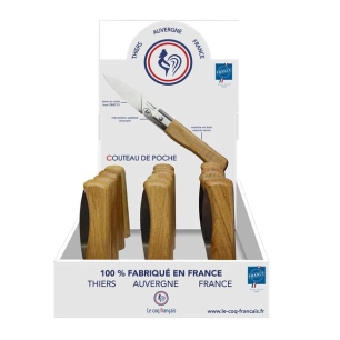 prã©sentoir + 12 couteaux le coq 'standard' - manche chãªne - french touch arts com