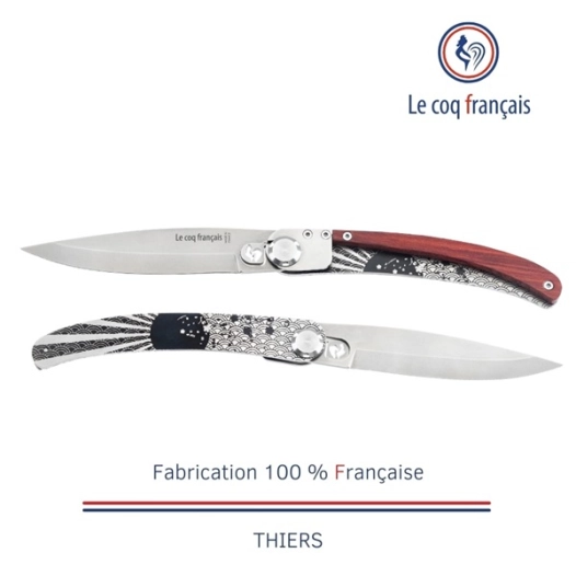 couteau de poche le coq original - soleil levant - red heart - french touch arts ld