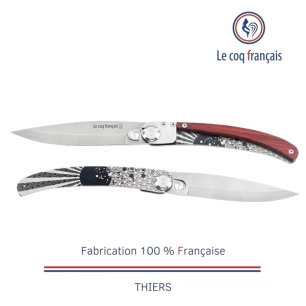 couteau de poche le coq original - soleil levant - red heart - french touch arts ld