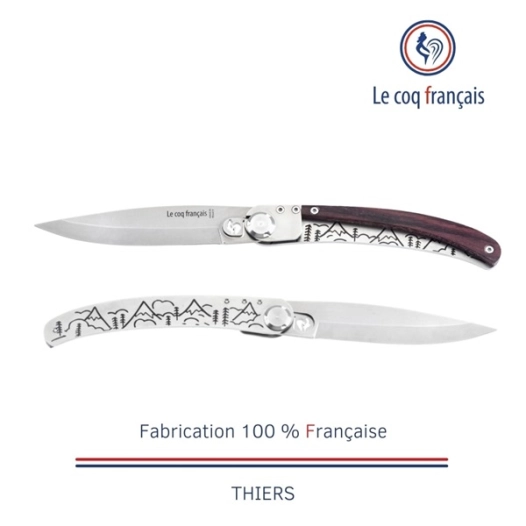 couteau de poche le coq original - campagne - bois de violette - french touch arts ld