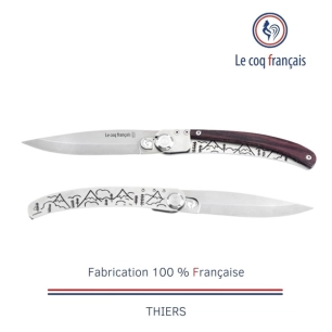 couteau de poche le coq original - campagne - bois de violette - french touch arts ld