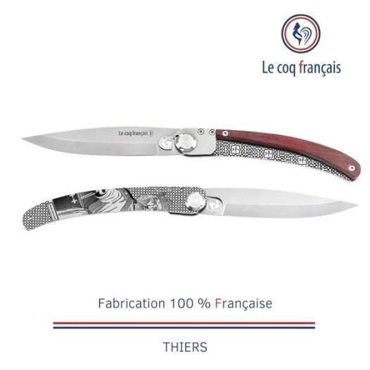 couteau de poche le coq original - charlemagne - red heart - french touch arts ld