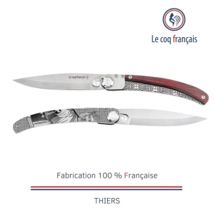 couteau de poche le coq original - charlemagne - red heart - french touch arts ld