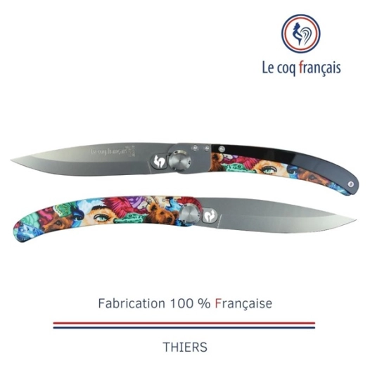 couteau de poche le coq original-acrylique noir-pop art lcf x n - french touch arts ld