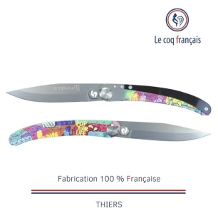 couteau de poche le coq original-acrylique noir-pop art lcf - french touch arts ld