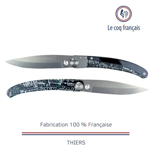 couteau de poche le coq original-acrylique noir-pop art lcf - french touch arts ld