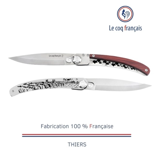 couteau de poche le coq original - bordeaux - red heart - french touch arts ld