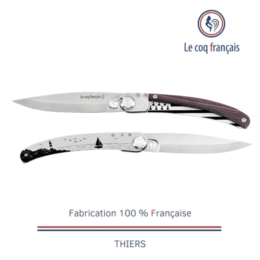 couteau de poche le coq original - bretagne - bois de violette - french touch arts ld