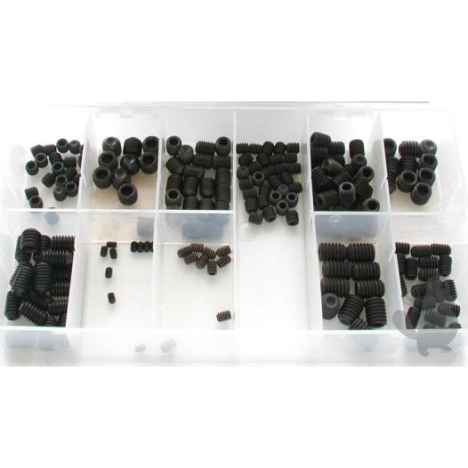 coffret de vis 6 pans creux sans tête en pas américain. composé d'un assortiment de 190 pièces.