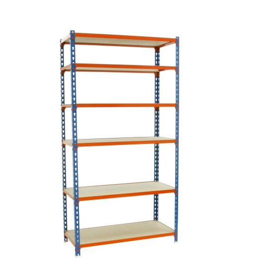 Etagère légère sans vis MADERCLICK SUPERPLUS 6/300 BLEU/ORANG/BOIS BLEU/ORANGE/BOIS 2500x1100x300 - SIMONRACK