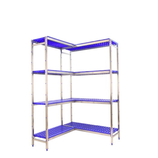 Etagère sans vis SIMONINOX CORNER 4PP/2000x(1760-1260)x500 A.INOX/BLEU 2000x1760x500 - SIMONRACK