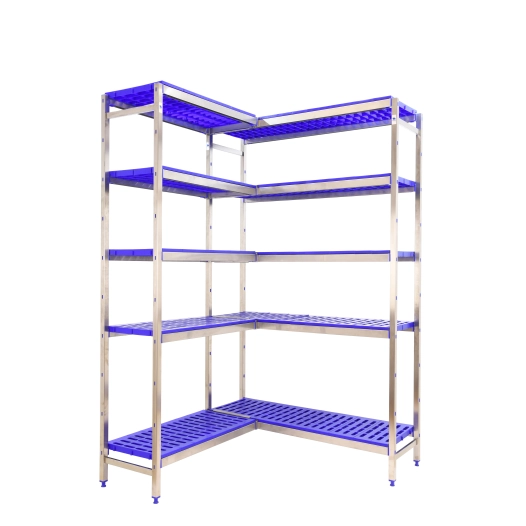Etagère sans vis SIMONINOX CORNER 5PP/2000x(1260-860)x400 A.INOX/BLEU 2000x1260x400 - SIMONRACK