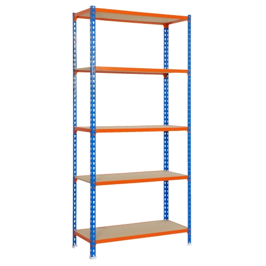 Etagère légère sans vis MADERCLICK 5/300 BLEU/ORANG/BOIS BLEU/ORANGE/BOIS 1800x900x300 - SIMONRACK