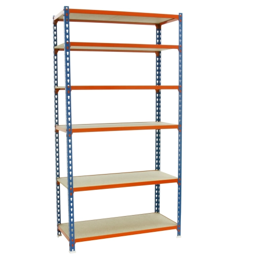 Etagère légère sans vis MADERCLICK PLUS 6/300 BLEU/ORANG/BOIS BLEU/ORANGE/BOIS 2500x1000x300 - SIMONRACK