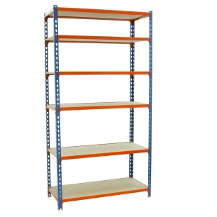 Etagère légère sans vis MADERCLICK 6/500 BLEU/ORANG/BOIS BLEU/ORANGE/BOIS 2500x900x500 - SIMONRACK