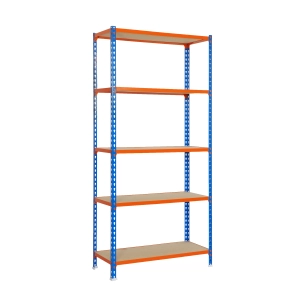 Etagère légère sans vis MADERCLICK MEGAPLUS 5/500 BLEU/ORANG/BOIS BLEU/ORANGE/BOIS 2000x1200x500 - SIMONRACK