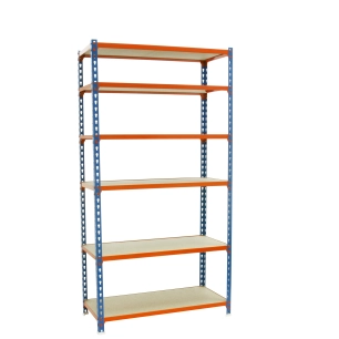 Etagère légère sans vis MADERCLICK MEGAPLUS 6/300 2500 BLEU/ORANG/BOIS BLEU/ORANGE/BOIS 2500x1200x300 - SIMONRACK