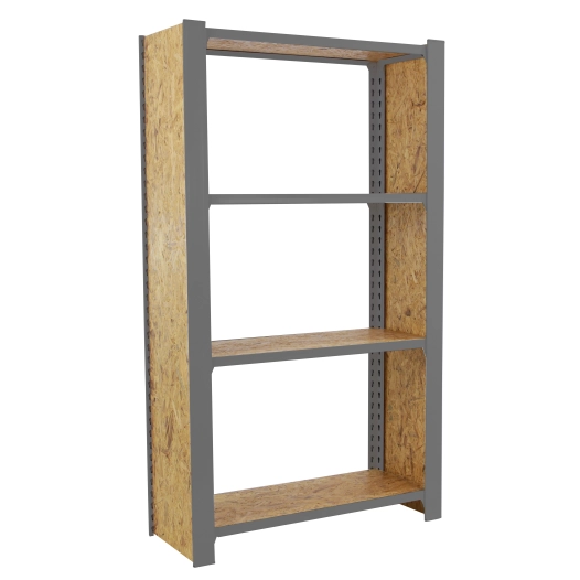 Etagère légère sans vis OFFICLICK 4/300 WOOD 800 GRIS/OSB + PLAQUES 1500 GRIS/OSB 1500x800x300 - SIMONRACK
