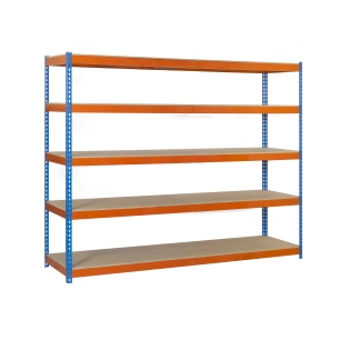 Etagère sans vis SIMONFORTE 1204-5 CHIPBOARD 3000 BLEU/ORANG/BOIS BLEU/ORANGE/BOIS 3000x1200x450 - SIMONRACK