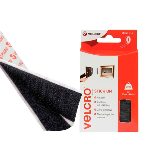 ruban adhésif velcro usage général couleur noir 20 mm x 1 m