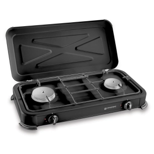cuisinière à gaz butane/propane émaillée à 2 feux, noire, 570 x 300 x 65 mm