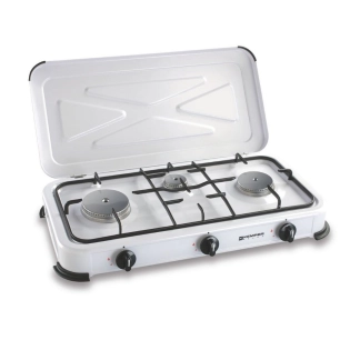 cuisinière à gaz butane/propane émaillée 3 feux, blanche, 600 x 340 x 100 mm
