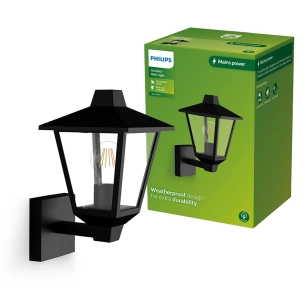 applique d'extérieur kinno, noire, type lampadaire, e27, 25 w, sans ampoule, éclairage vers le haut