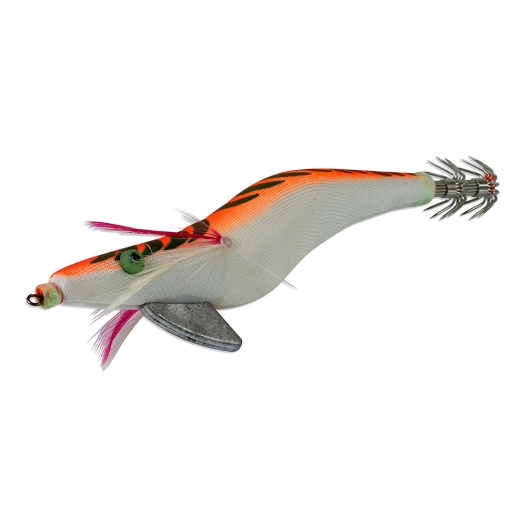 leurre artificiel spécial pour la pêche du calmar et de la coupe. ventre blanc couleur orange 135 mm