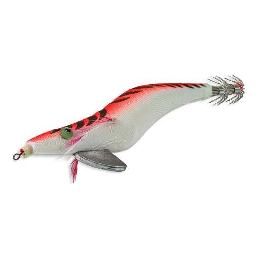 leurre artificiel spécial pour la pêche des calmars et des seises 135 mm couleur rouge ventre blanc