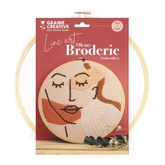 kit broderie visage line art 280 x 290 x 20 mm - graine creative