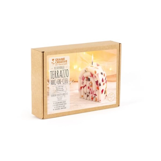 kit diy bougie terrazzo arc en ciel - graine creative