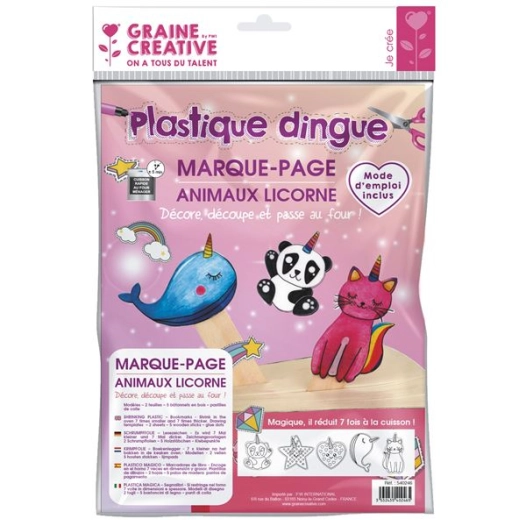 kit plastique dingue marque-pages animaux licorne - graine creative