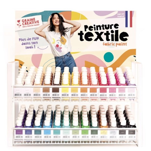 presentoir plein peinture textile 156 flacons (24 coloris *6 / 2 niv) - graine creative